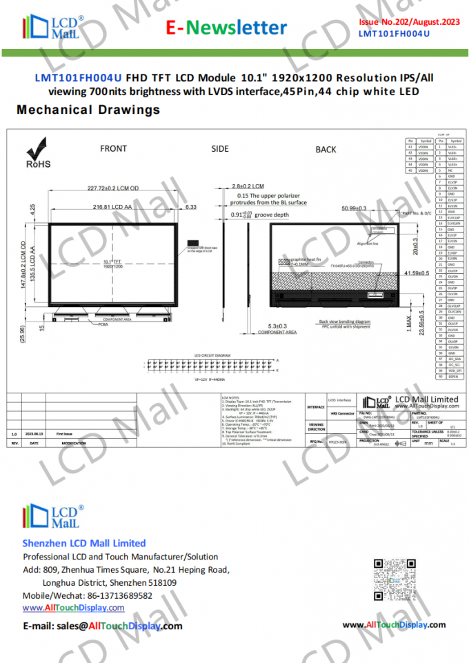 dernières nouvelles de l'entreprise N° 202 Newsletter_10.1 pouces LMT101FH004U Depuis le centre commercial LCD  3