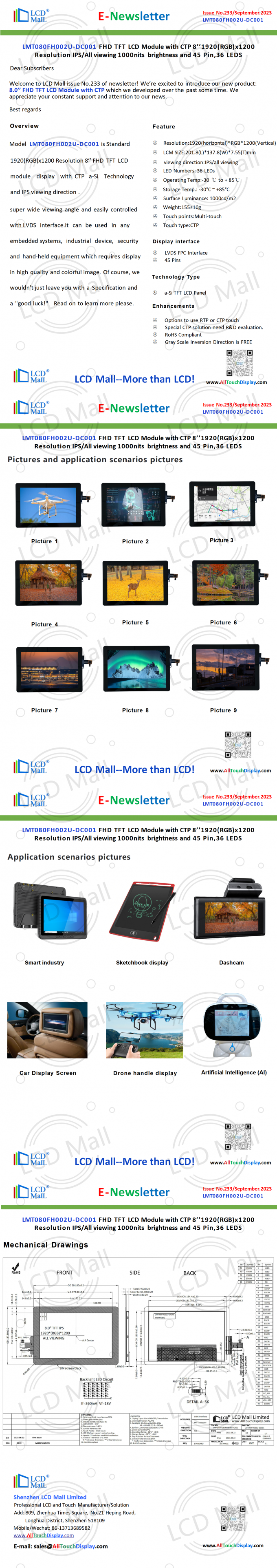 dernières nouvelles de l'entreprise N°233 Newsletter_8.0 pouces LMT080FH002U-DC001 Depuis le centre commercial LCD  0