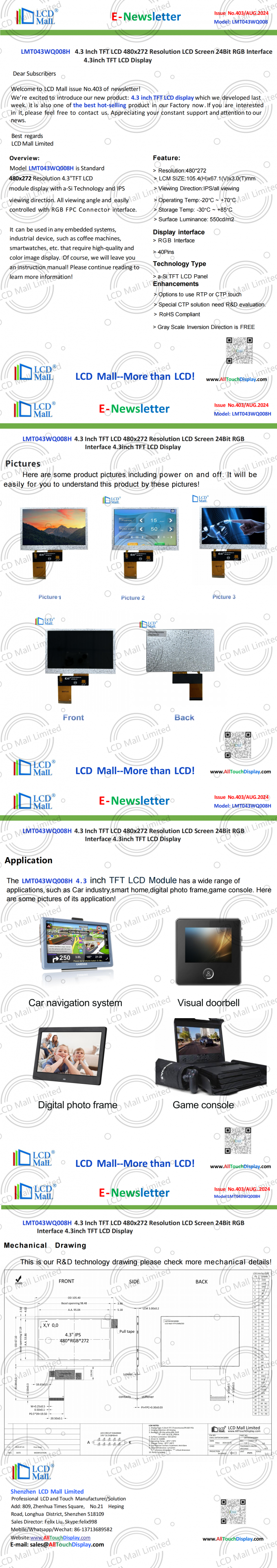 dernières nouvelles de l'entreprise N°403 Newsletter_4.3 pouces LMT043WQ008H du centre commercial LCD  0