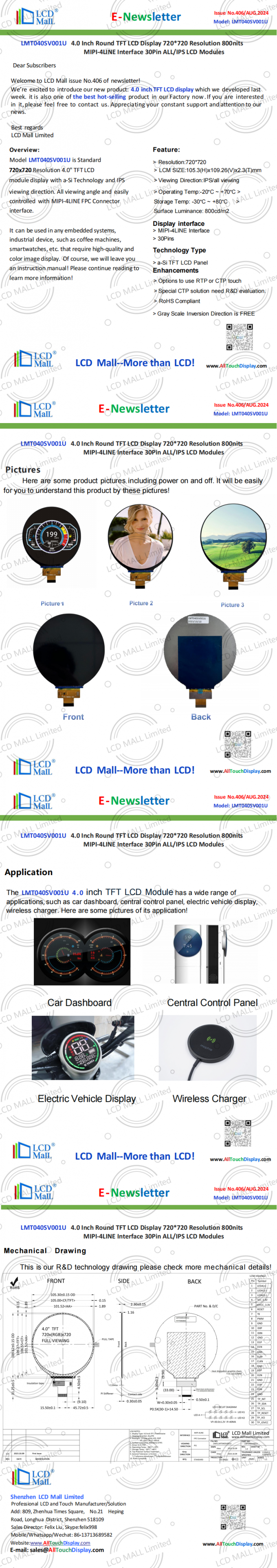 dernières nouvelles de l'entreprise N°406 Newsletter_4.0 pouces LMT040SV001U Depuis le centre commercial LCD  0